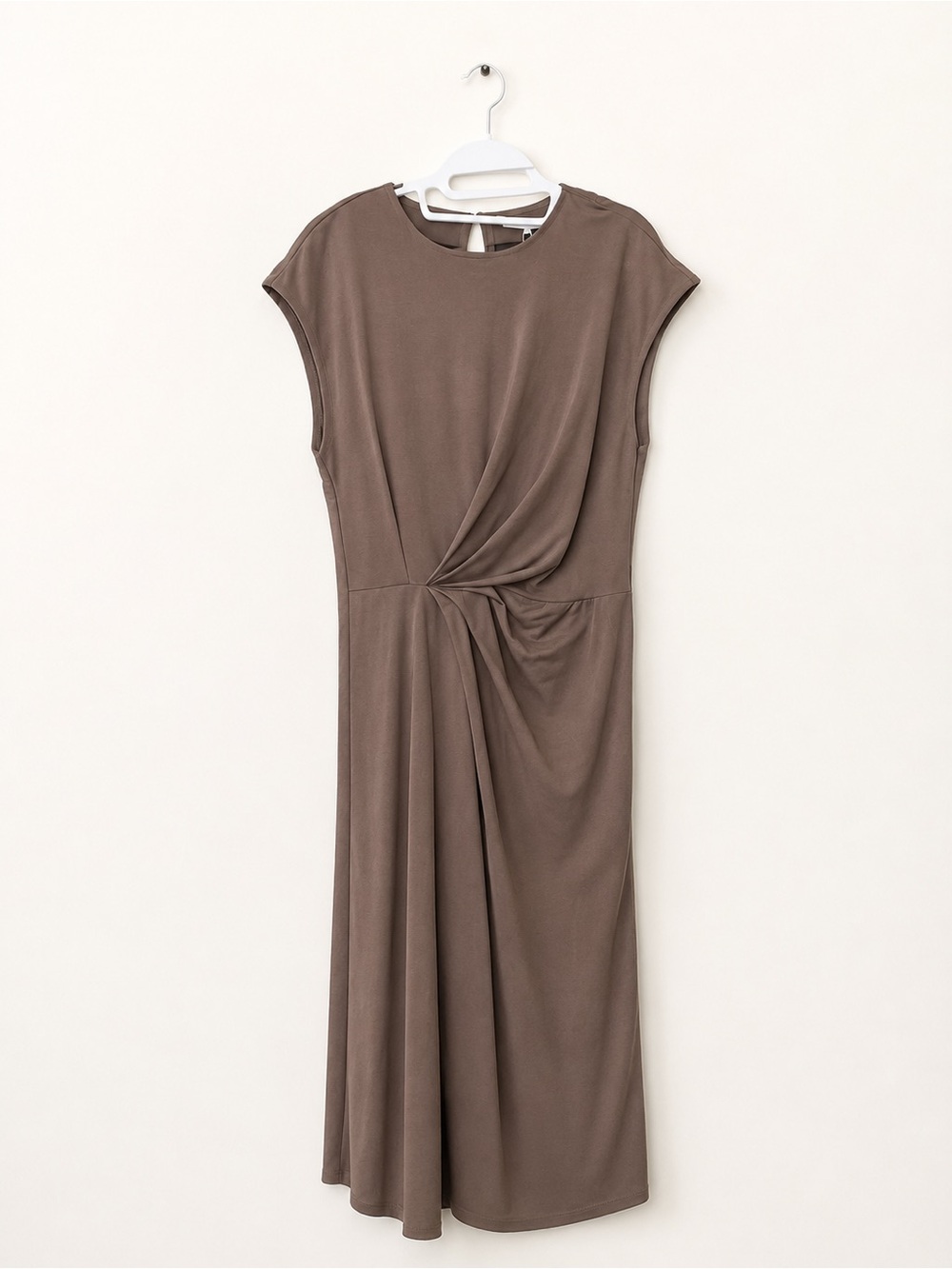Twist-Front Midi Dress in Taupe